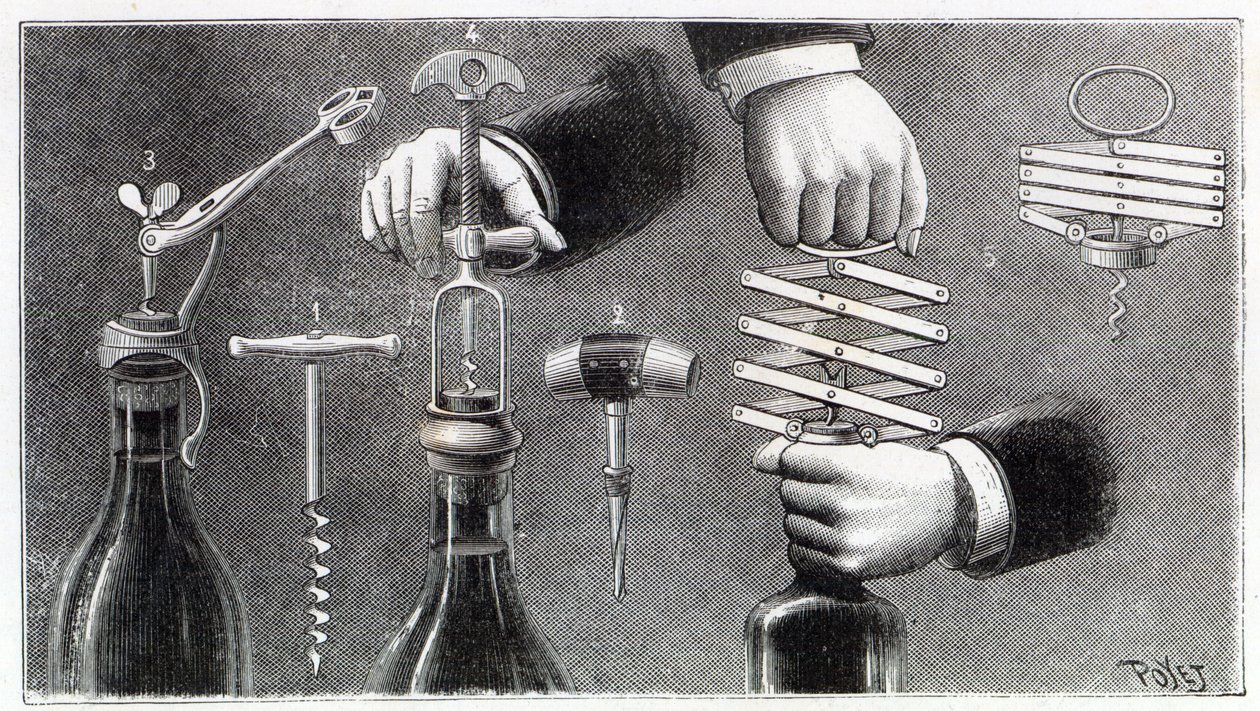 Forskellige typer proptrækker, 1893 af Louis Poyet