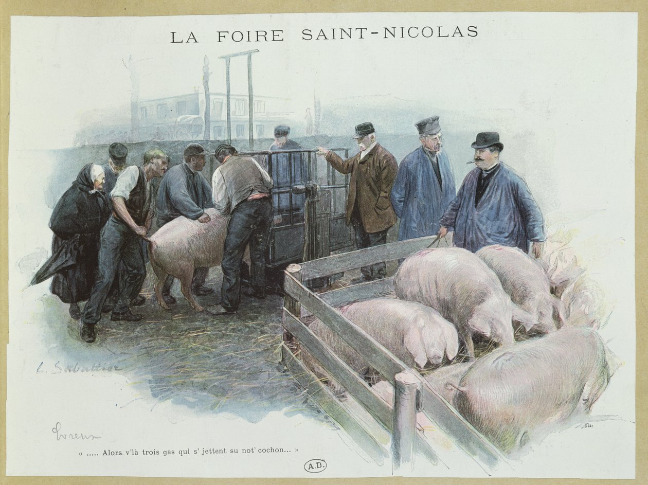 Saint-Nicolas Fair i Evreux, begyndelsen af det 20. århundrede af Louis Remy Sabattier