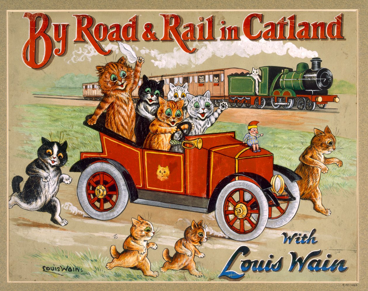 På vej og med jernbane i Catland, 20. af Louis Wain