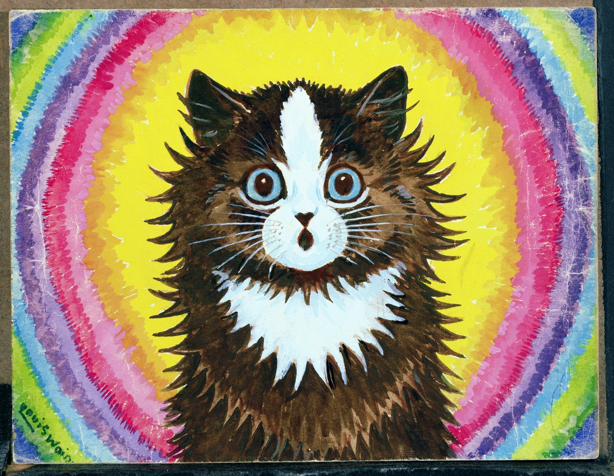 Cat in a Rainbow (wc og gouache på papir) af Louis Wain