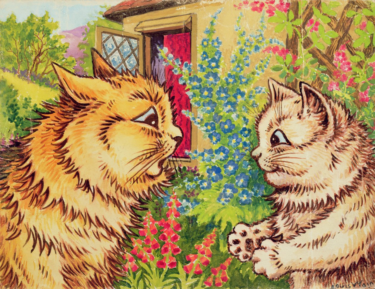 Katte i en have af Louis Wain