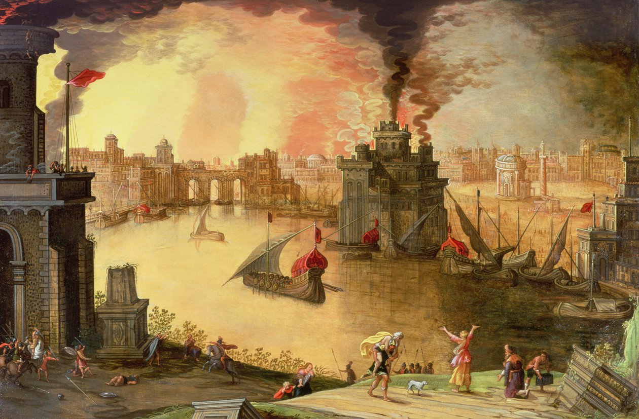 The Burning of Troy (panel) af Louis de Caullery