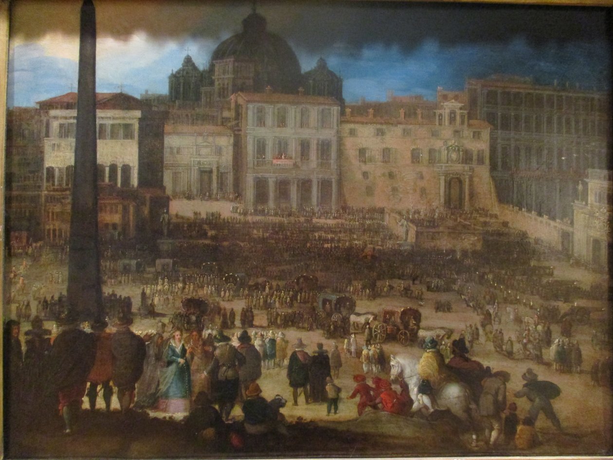 Udsigt over Peterspladsen i Rom, da pave Clemens VIII dukker op på loggiaen efter hans valg i 1592 af Louis de Caullery