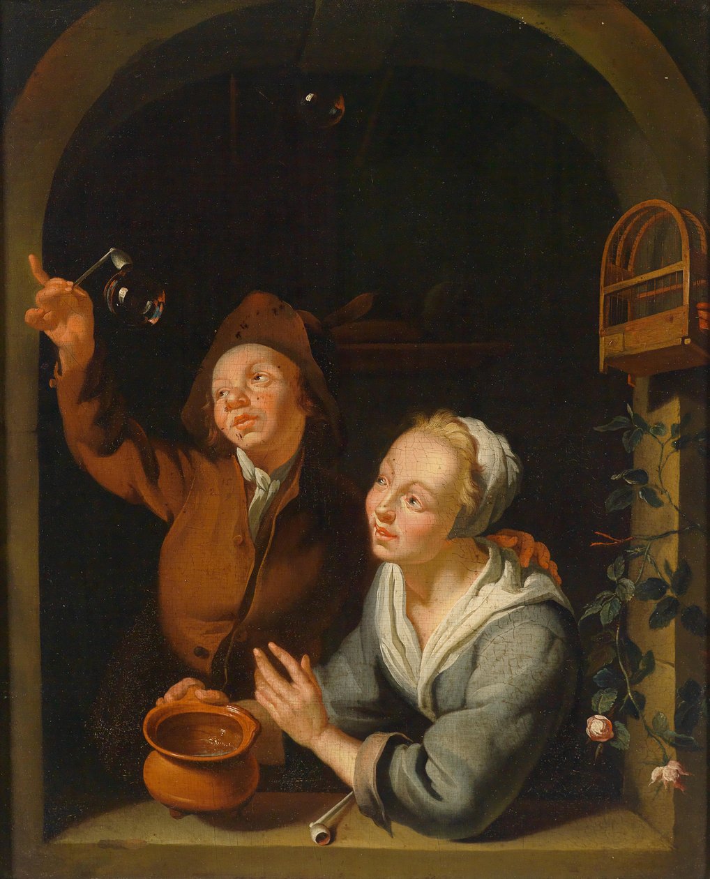 Et ungt par, der laver sæbebobler af Louis de Moni  