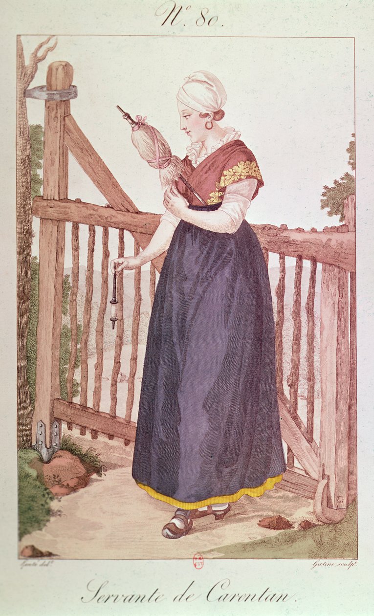 Kostume af en tjener fra Carentan, trykt af Georges Jacques Gatine af Louis Marie Lante