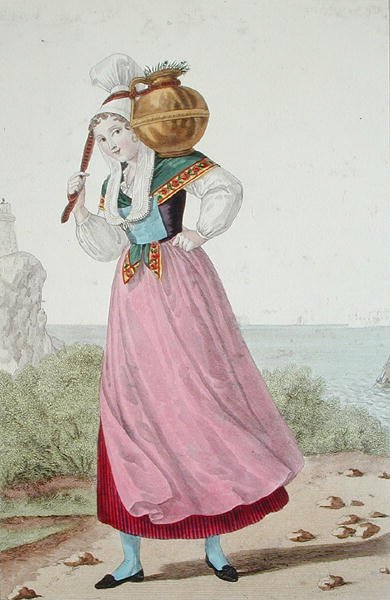 Mejeri i Cherbourg-regionen, ca. 1820 (farve litho) af Louis Marie (after) Lante