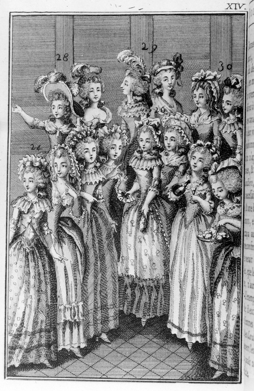 Illustration af Louis Binet (1744-1800) til bogen af ​​Nicolas Edme Restif de La Bretonne "" Les Parisiennes"", eller XL General Characters Taken in the Modern Moors, egnet til at tjene en l