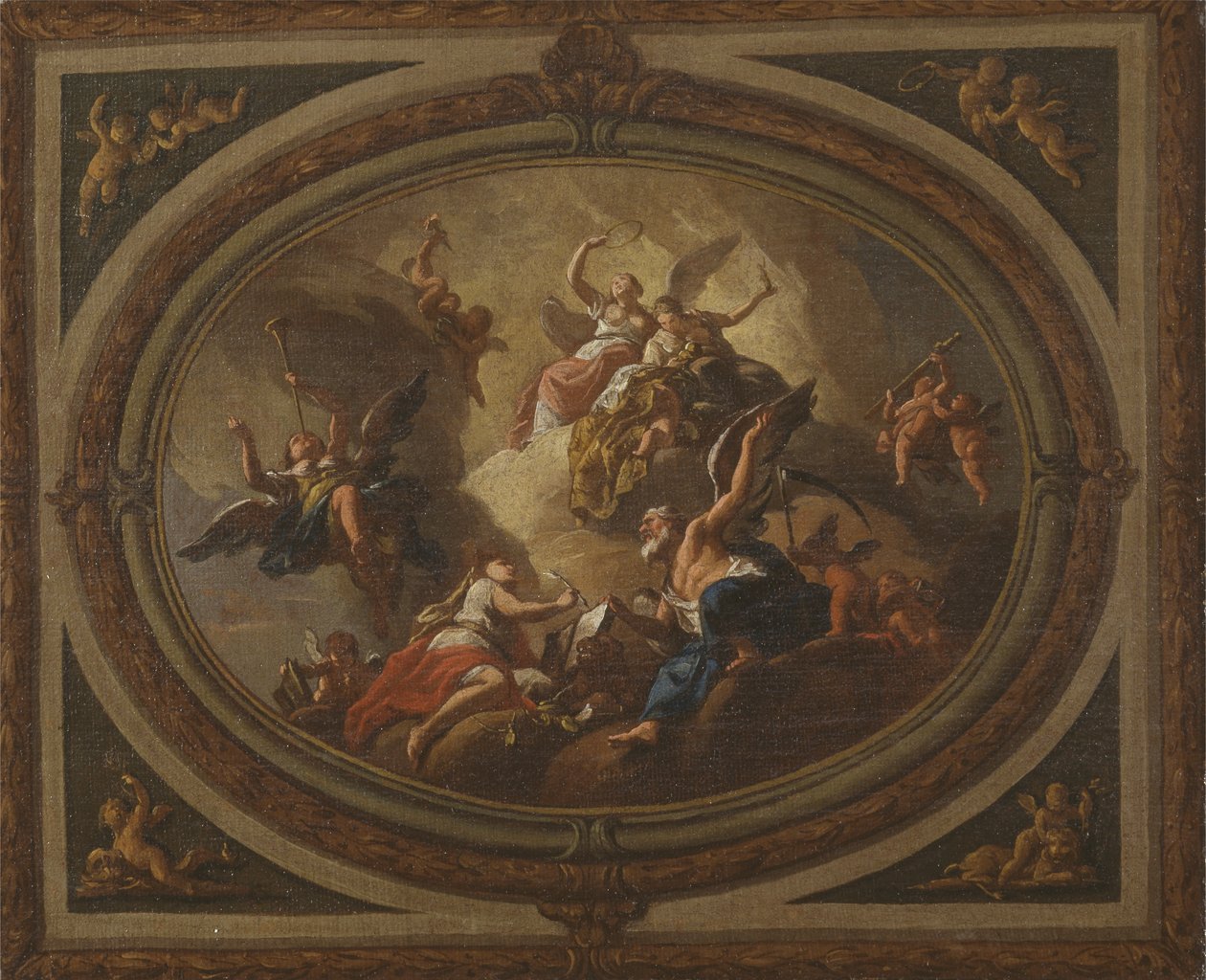 Skitse til et ovalt loft, ca. 1705 (olie på lærred) af Louis (after) Laguerre