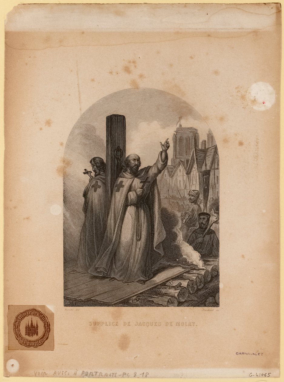 Jacques de Molays pine, graveret af Jean-Charles Pardinel af Louis (after) Marckl