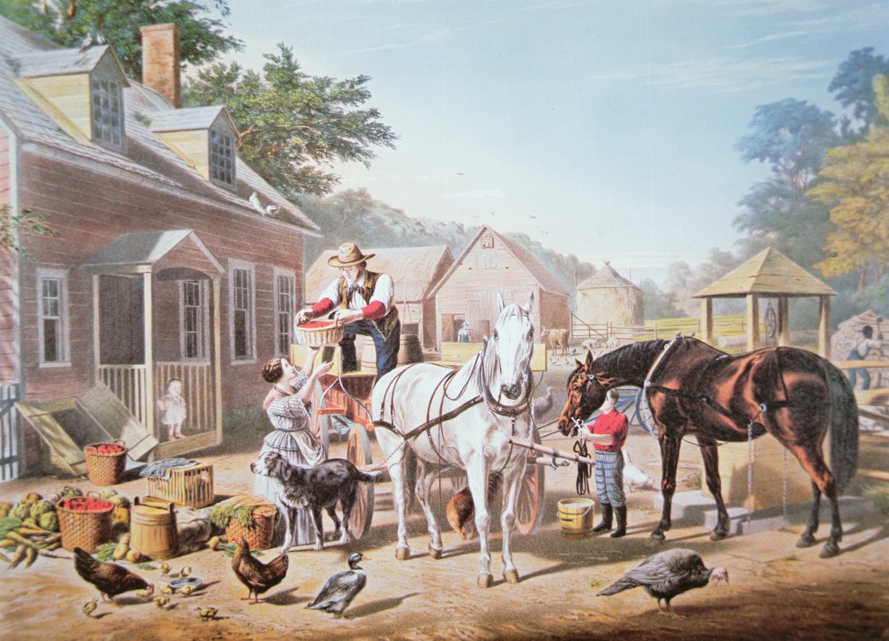 American Scenes: Preparing for Market, udgivet af N. Currier af Louis (after) Maurer