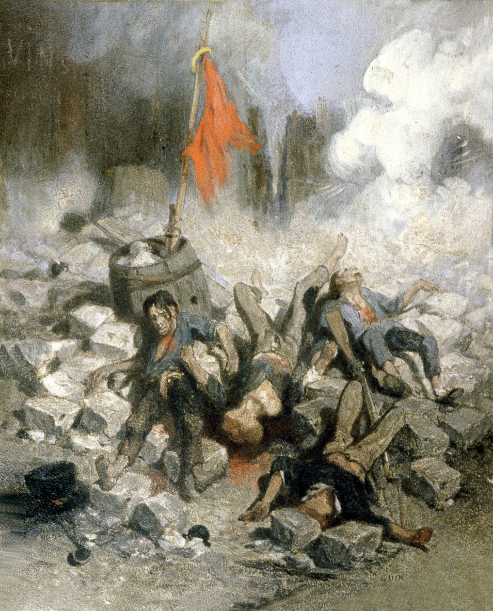 1848 vallankumous: barrikadit Pariisissa (öljy levylle) af Louis Adolphe Hervier