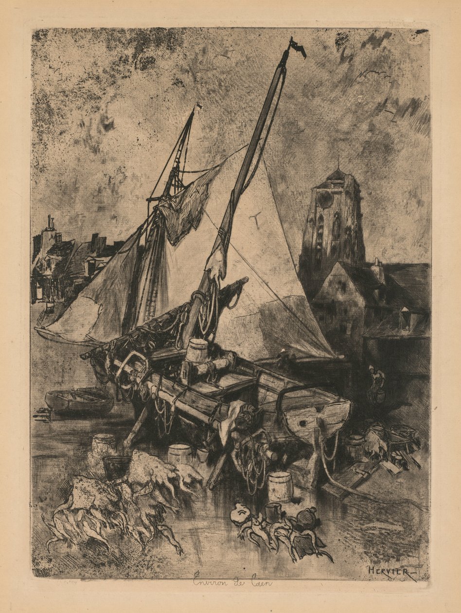 Fiskerbåde, Normandiet (Environ de Caen) af Louis Adolphe Hervier