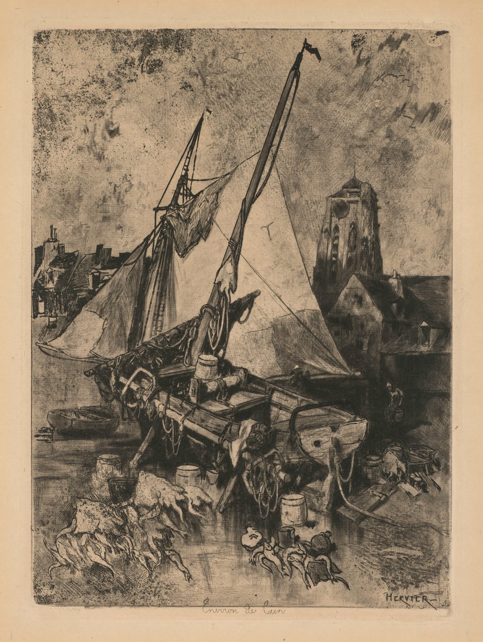 Fiskerbåde, Normandiet Environ de Caen, ca. 1862-1864. af Louis Adolphe Hervier