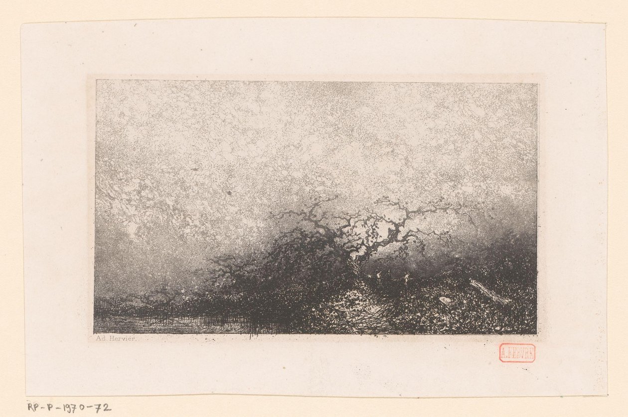 Landskab med et træ ved en pool Forskellige landskaber (serietitel) Croquis du voyage de 1843 (serietitel) af Louis Adolphe Hervier