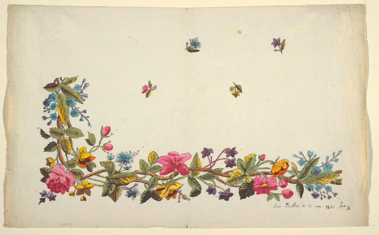 Blomsterdesign til trykt tekstil af Louis Albert DuBois