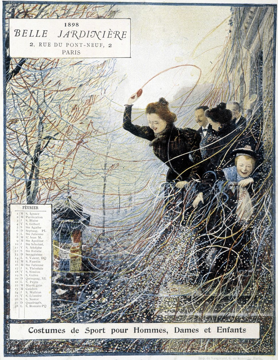 Februar: karnevallet i "" Mardi Gras"" - butikskalender "" La Belle Jardinière"" af Louis Anet Sabatier