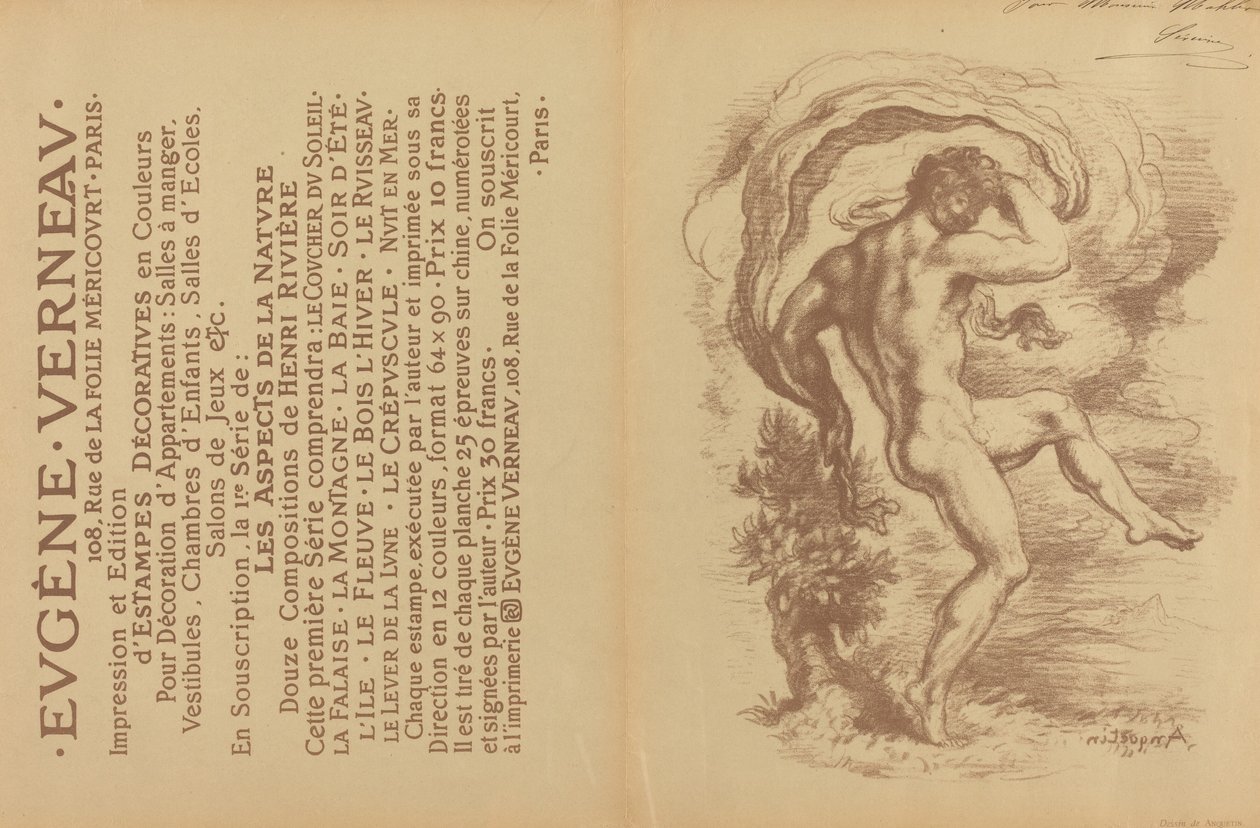 Dans nøgen og reklame for Eugène Verneaus "Dekorative tryk" [verso] af Louis Anquetin
