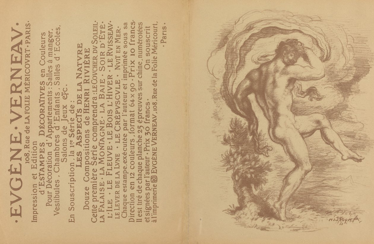 Dans nøgen og reklame for Eugène Verneaus "Dekorative tryk" [verso] af Louis Anquetin