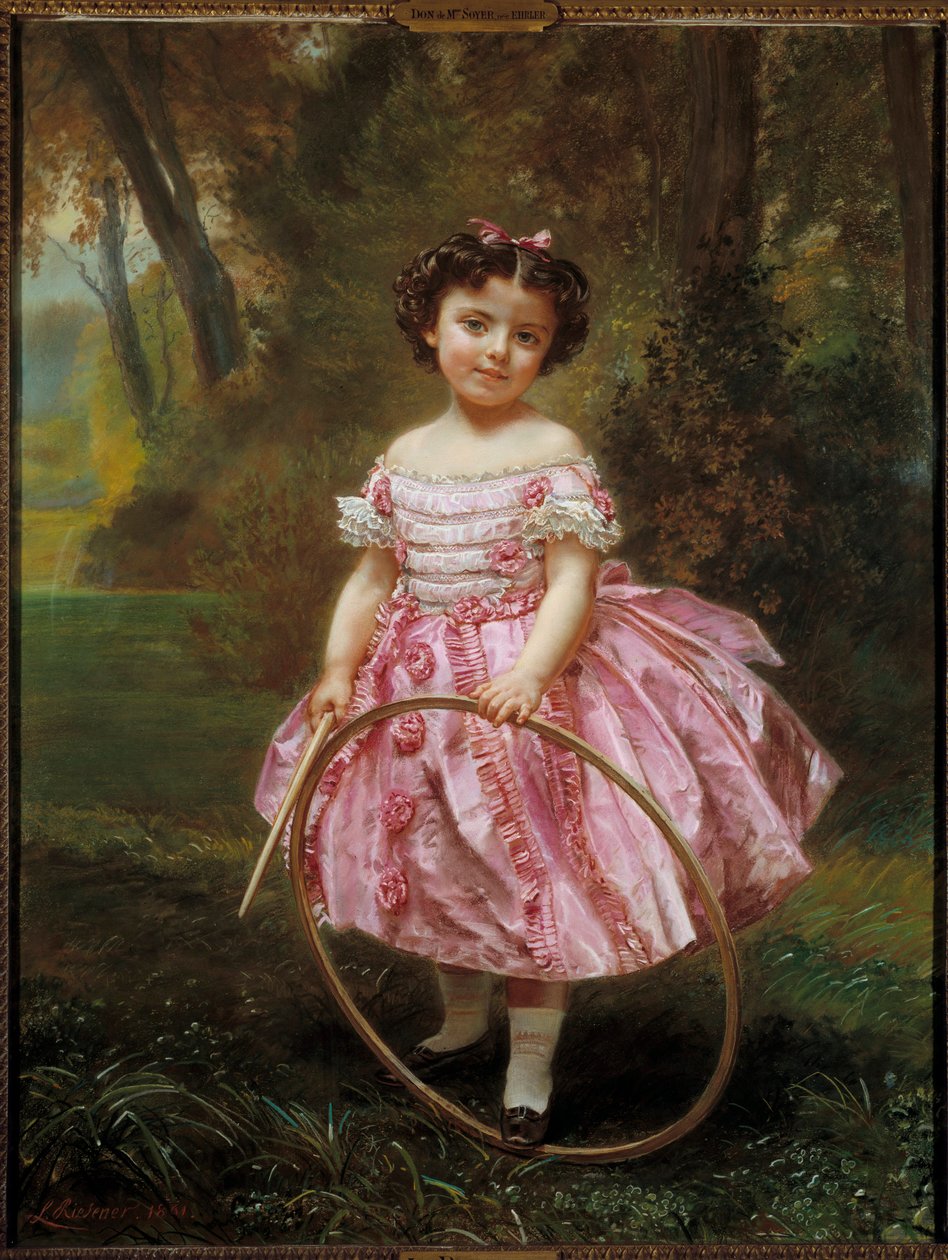 Mademoiselle Ehrler: Lille pige leger med en bøjle, maleri af Louis Antoine Leon Riesener (1808-1878) af Louis Antoine Leon Riesener