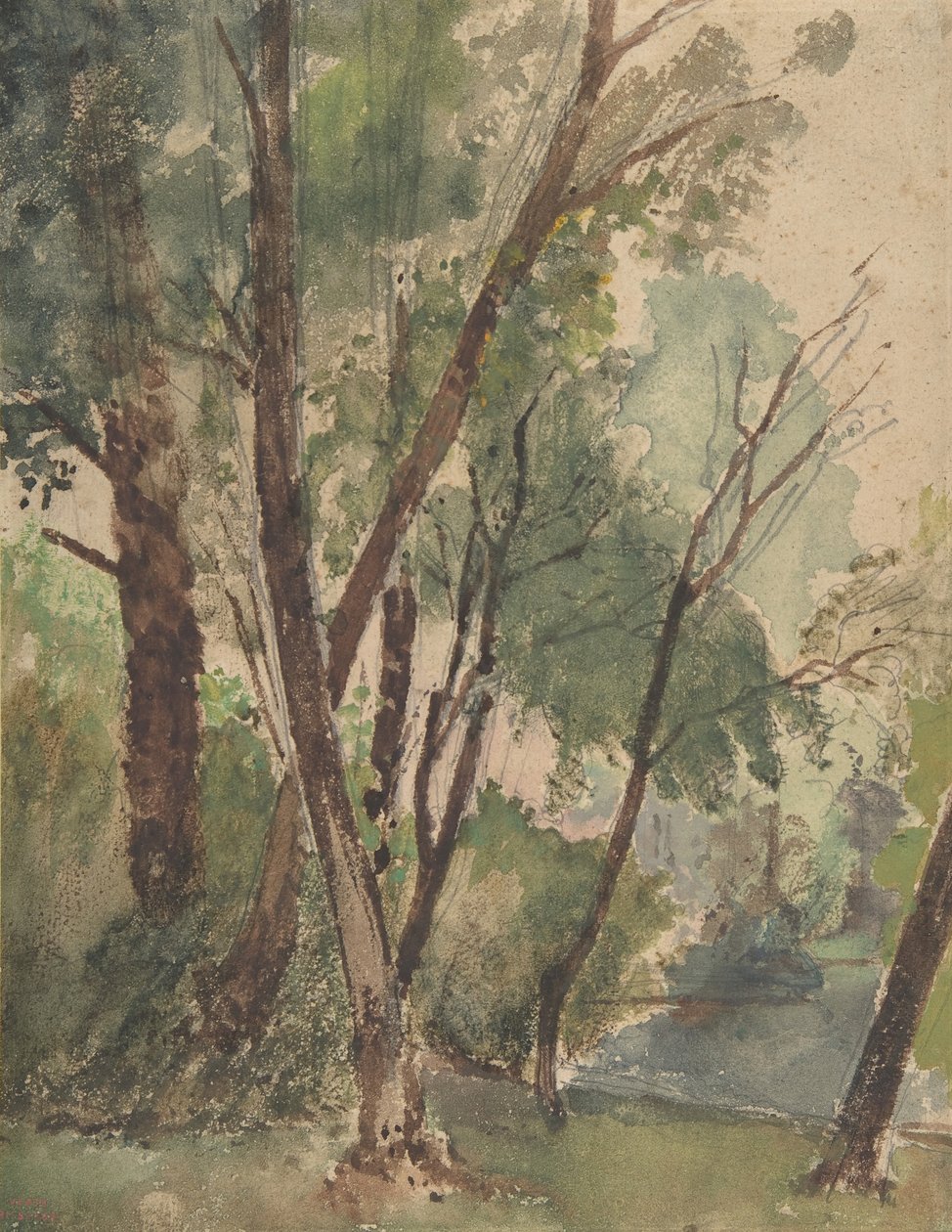 Træer ved siden af en dam, 1853-1878. af Louis Antoine Leon Riesener