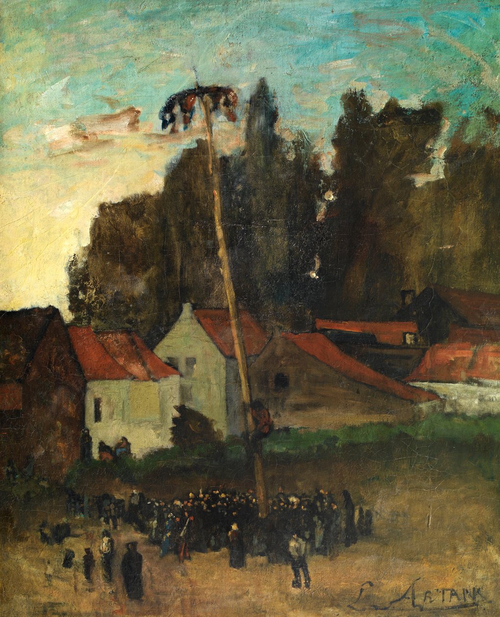 Climbing the Pole (olie på lærred) af Louis Artan de Saint Martin
