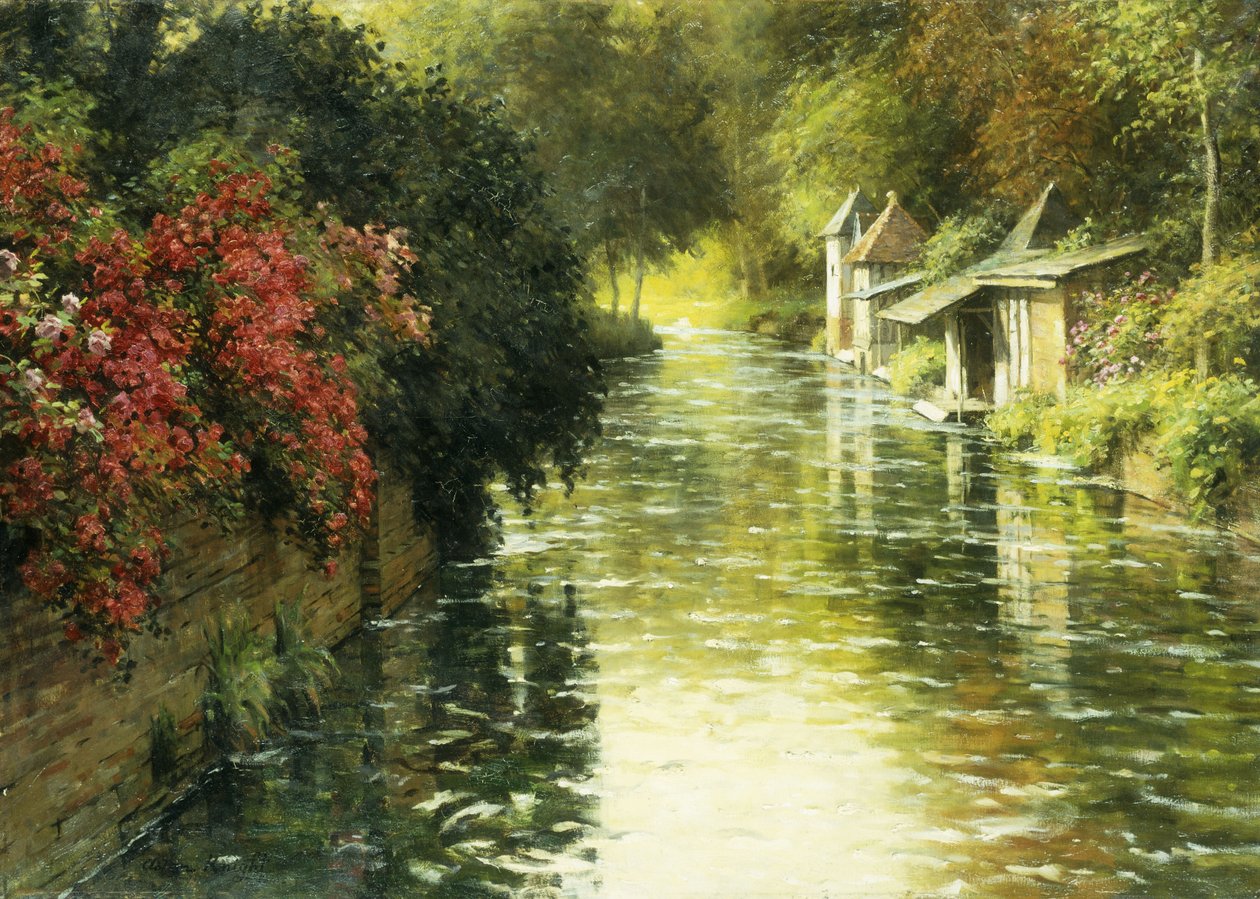 Et fransk flodlandskab (olie på lærred) af Louis Aston Knight
