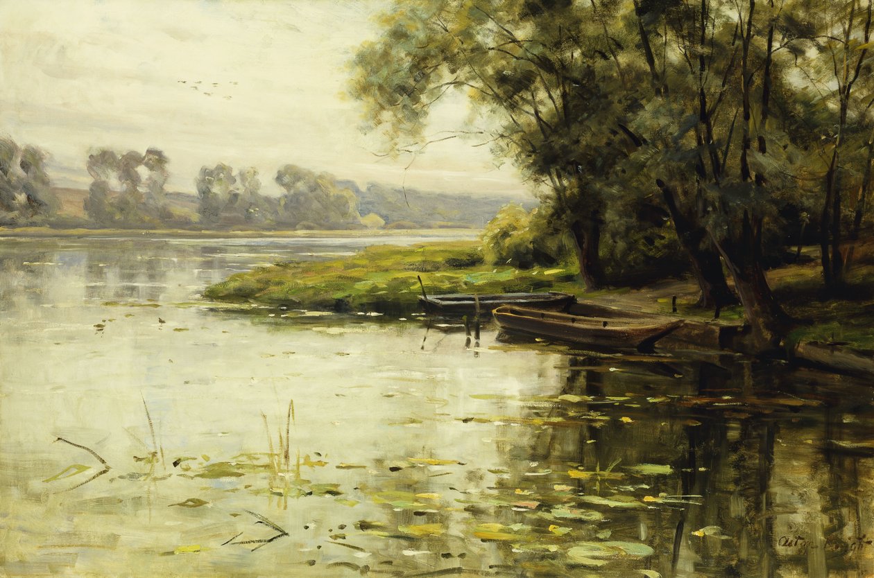 Eng ved flodbredden; La Prairie au bord de Fleuve af Louis Aston Knight