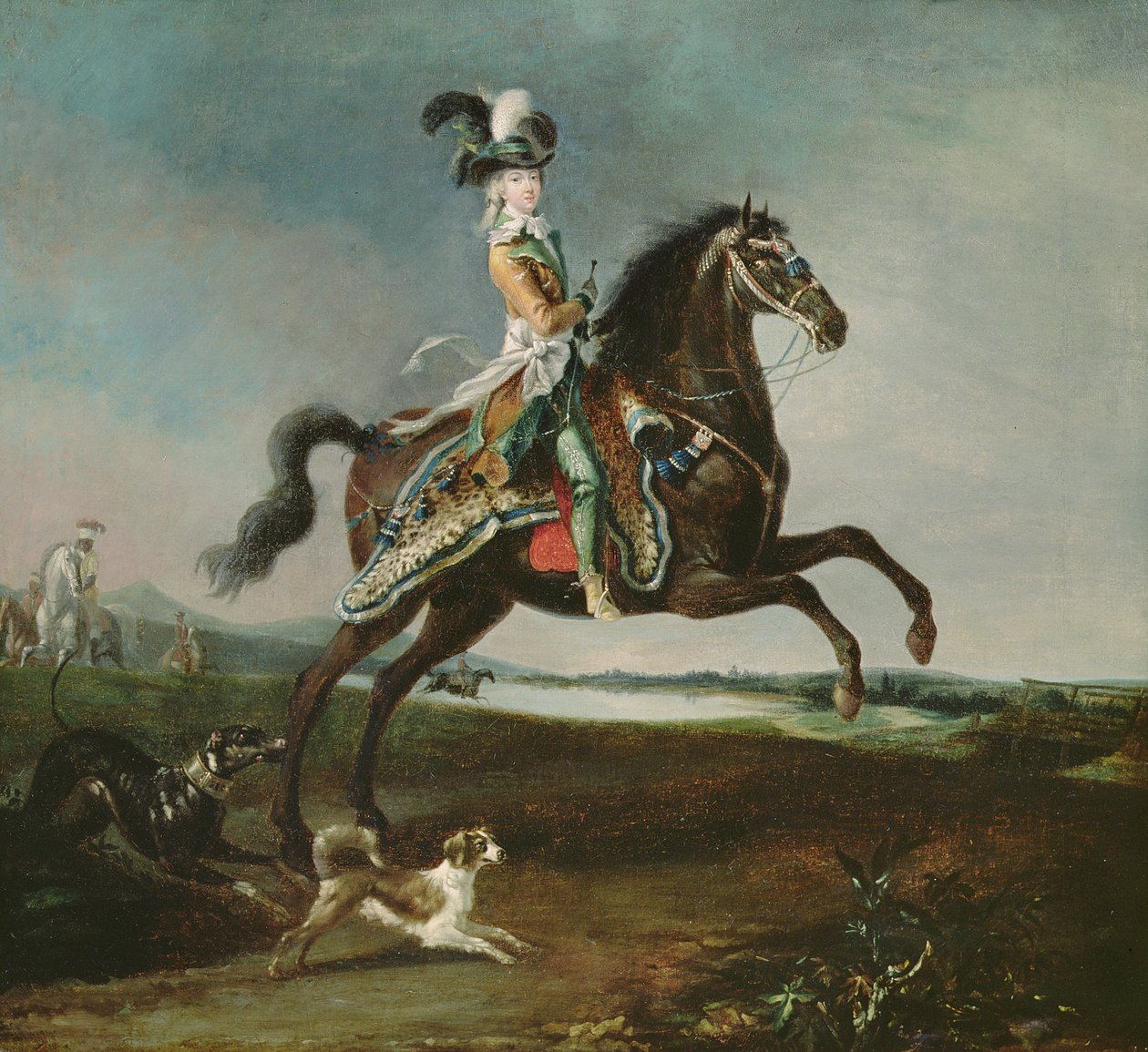 Rytterportræt af Marie-Antoinette (1755-93) i jagtdragt, 1783 af Louis Auguste Brun or Brun de Versoix