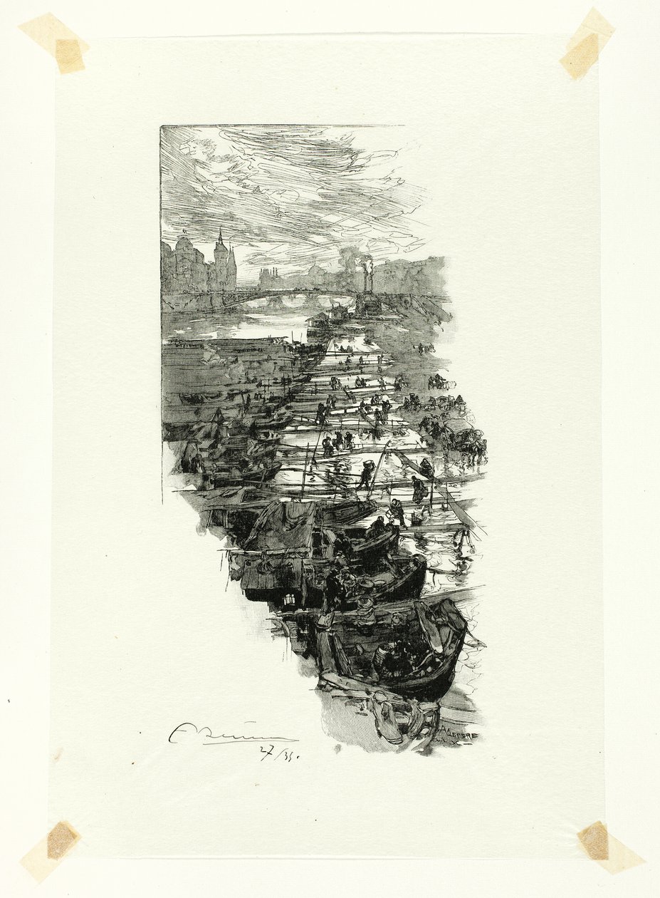 Apple Market, set fra Pont Louis-Philippe, planche syv fra Le Long de la Seine et des Boulevards af Louis Auguste Lepère