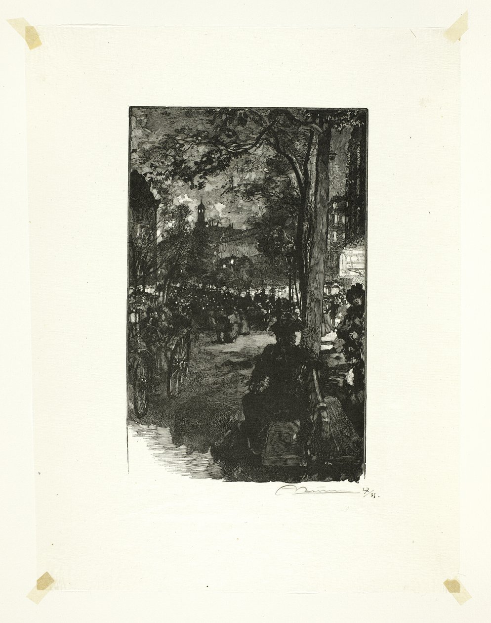 Boulevard Montmartre, aften, planche femten fra Le Long de la Seine et des Boulevards af Louis Auguste Lepère