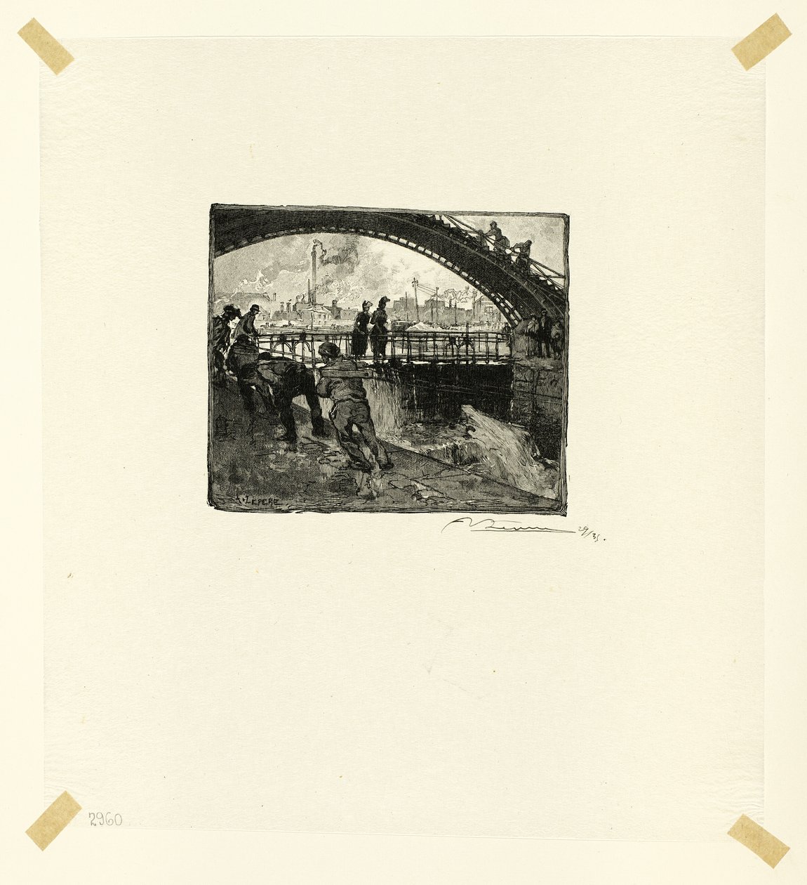Sluse i Canal Saint-Martin, planche seks fra Le Long de la Seine et des Boulevards af Louis Auguste Lepère