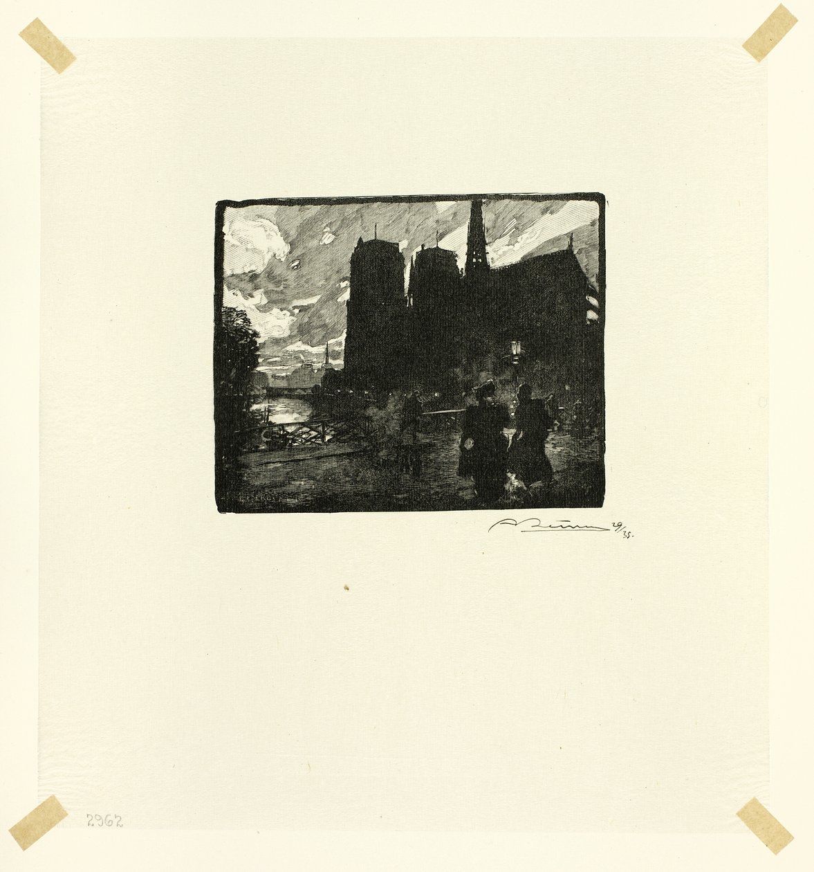 Notre-Dame, aften, planche otte fra Le Long de la Seine et des Boulevards af Louis Auguste Lepère