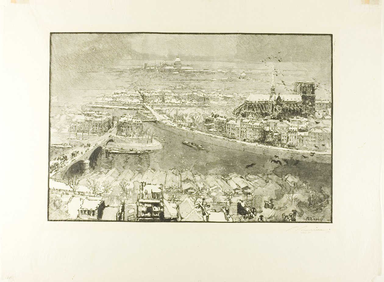 Paris under sne, set fra tårnet i Saint-Gervais af Louis Auguste Lepère