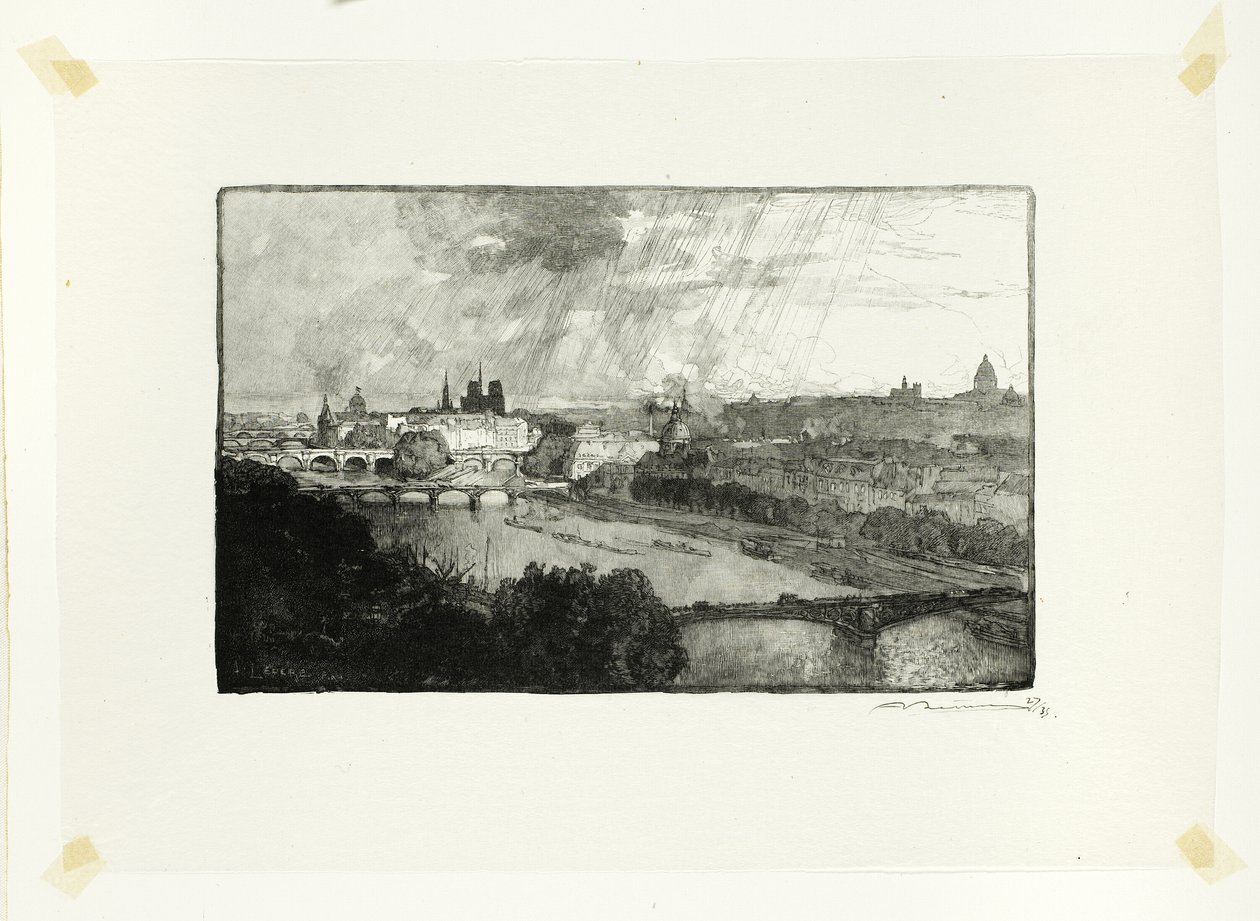 Paris, set fra Pavillon de Flore, planche 11 fra Le Long de la Seine et des Boulevards af Louis Auguste Lepère