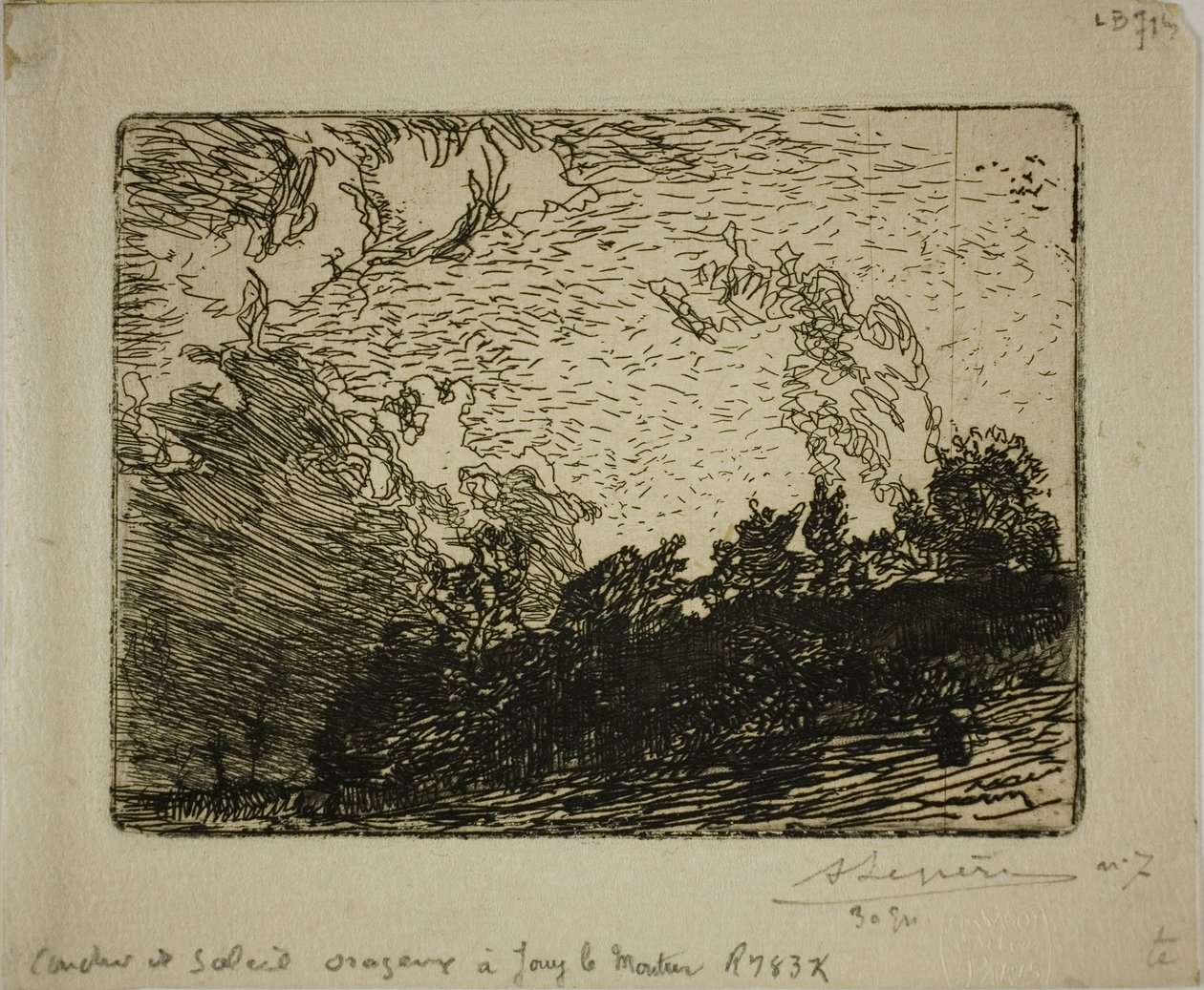 Stormfuld solnedgang, Jouy-le-Moutier af Louis Auguste Lepère
