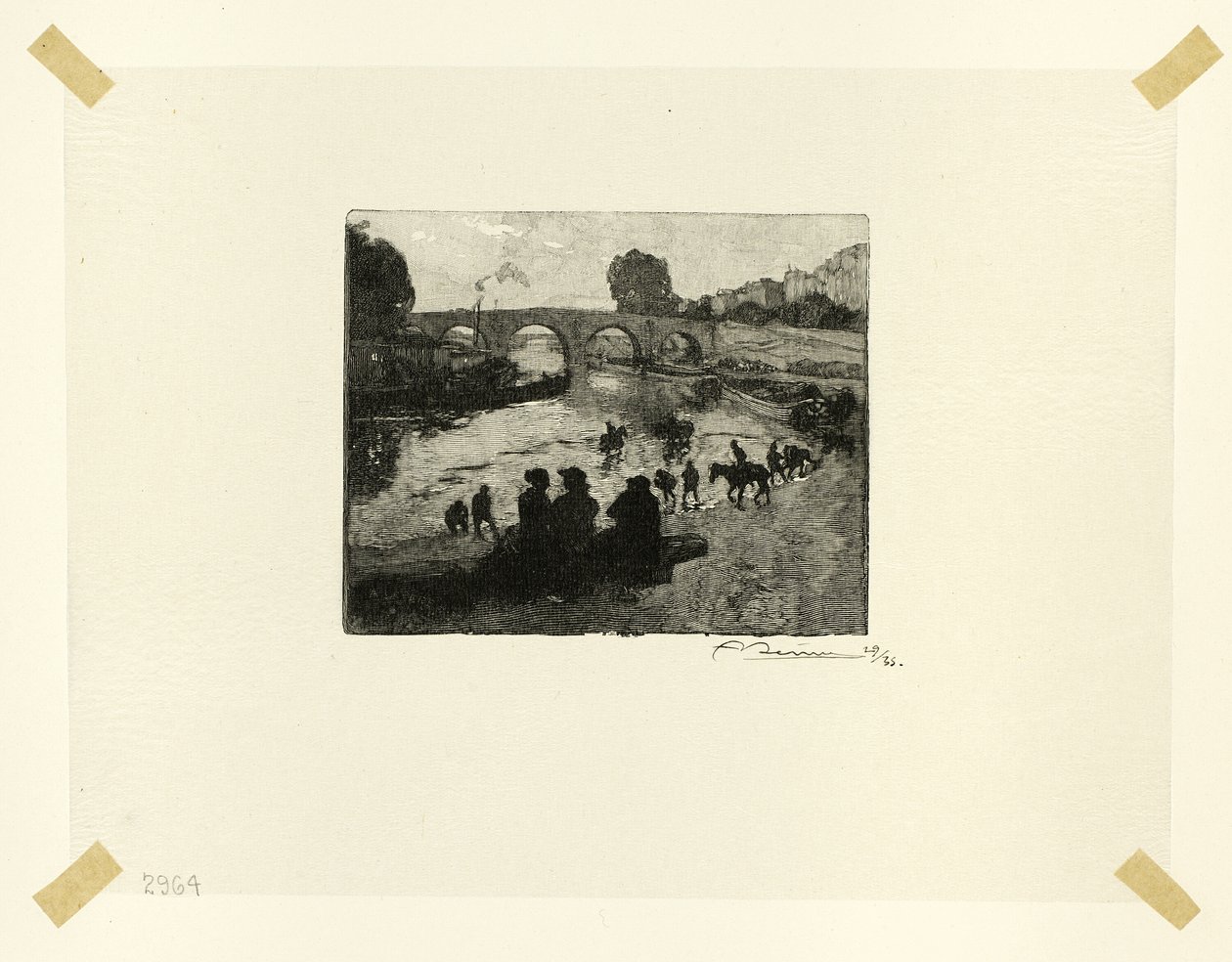 Hestedammen ved Pont Marie, planche ti fra Le Long de la Seine et des Boulevards af Louis Auguste Lepère