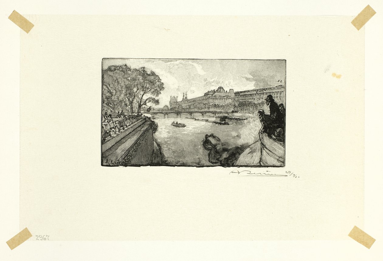 Louvre, set fra Pont-Neuf, planche 13 fra Le Long de la Seine et des Boulevards af Louis Auguste Lepère