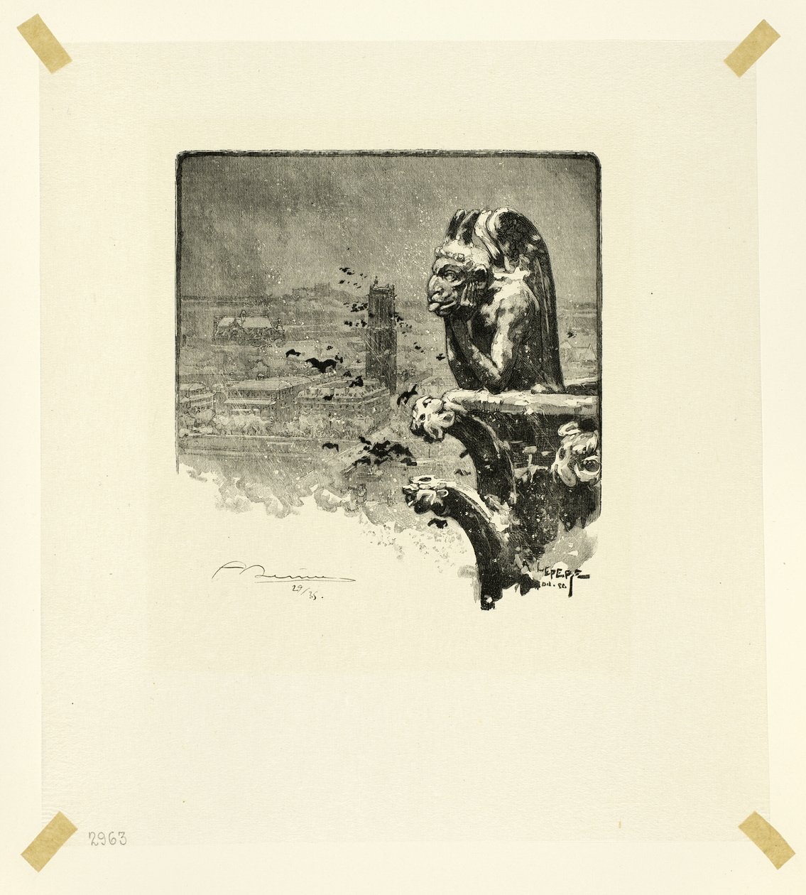 Vampyren i Notre-Dame, planche ni fra Le Long de la Seine et des Boulevards af Louis Auguste Lepère
