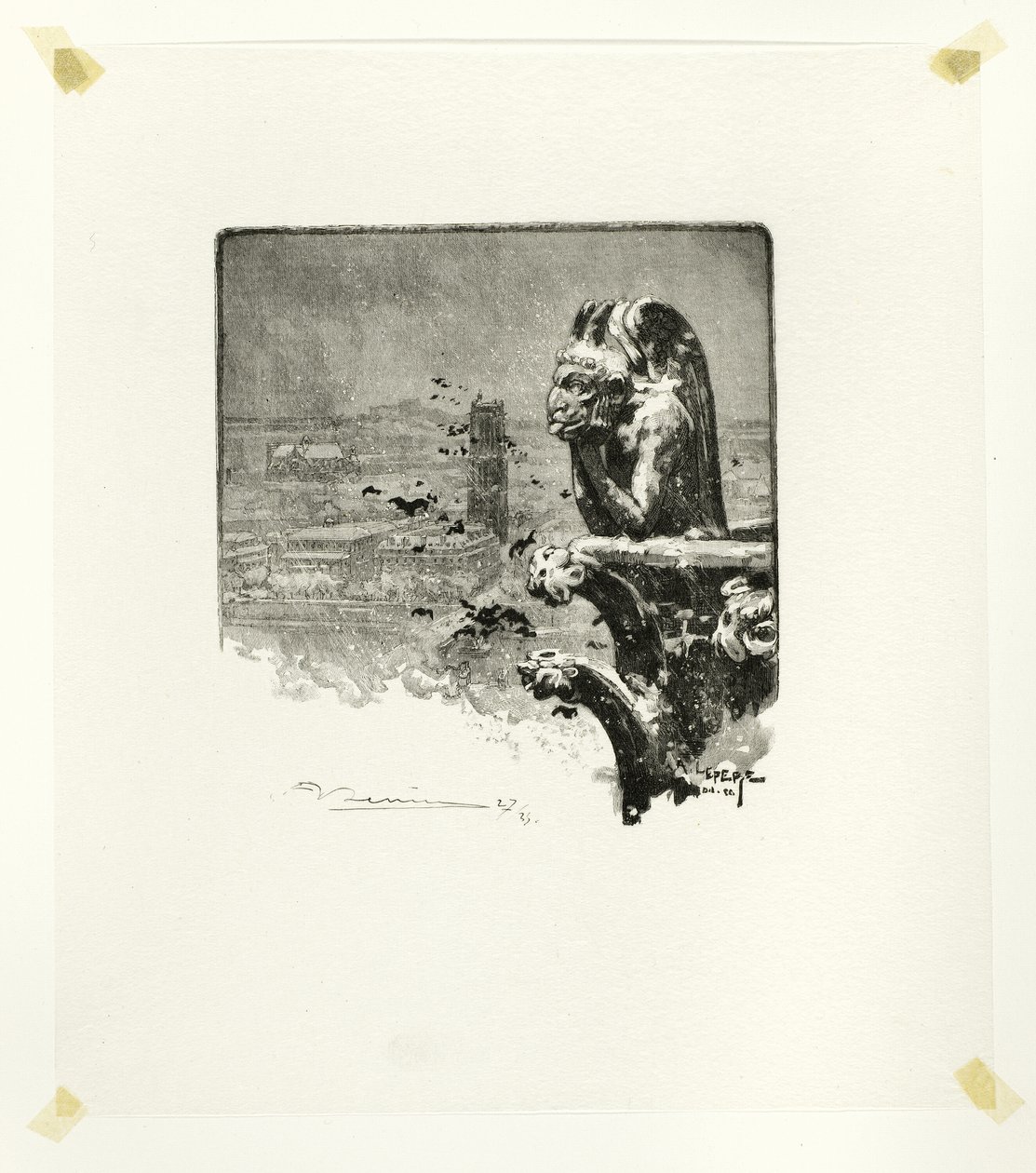 Vampyren i Notre-Dame, planche ni fra Le Long de la Seine et des Boulevards af Louis Auguste Lepère