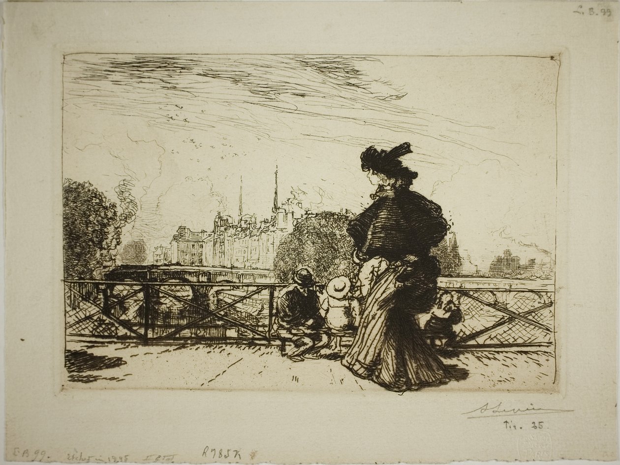 Île de la Cité set fra Pont des Arts af Louis Auguste Lepère