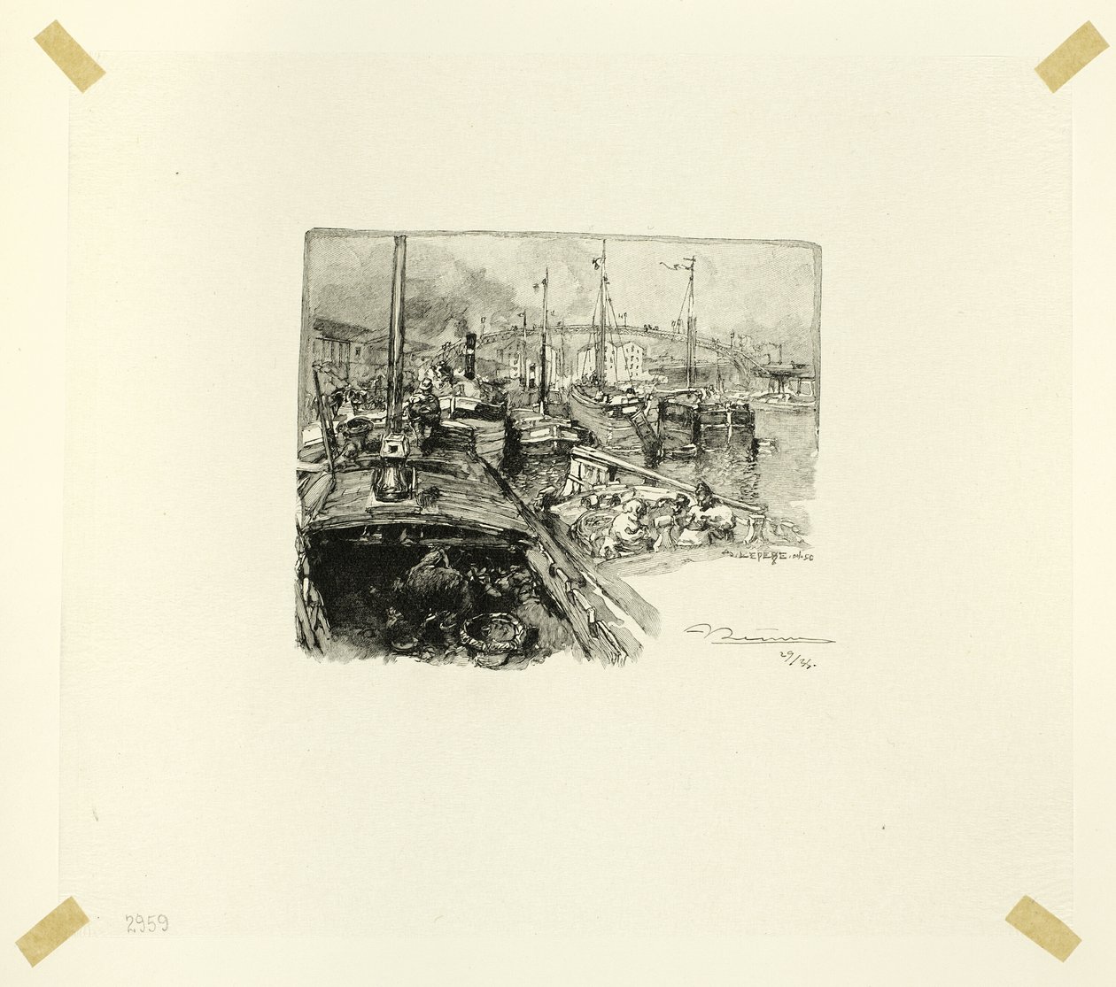 Villette Dock, planche fem fra Le Long de la Seine et des Boulevards af Louis Auguste Lepère