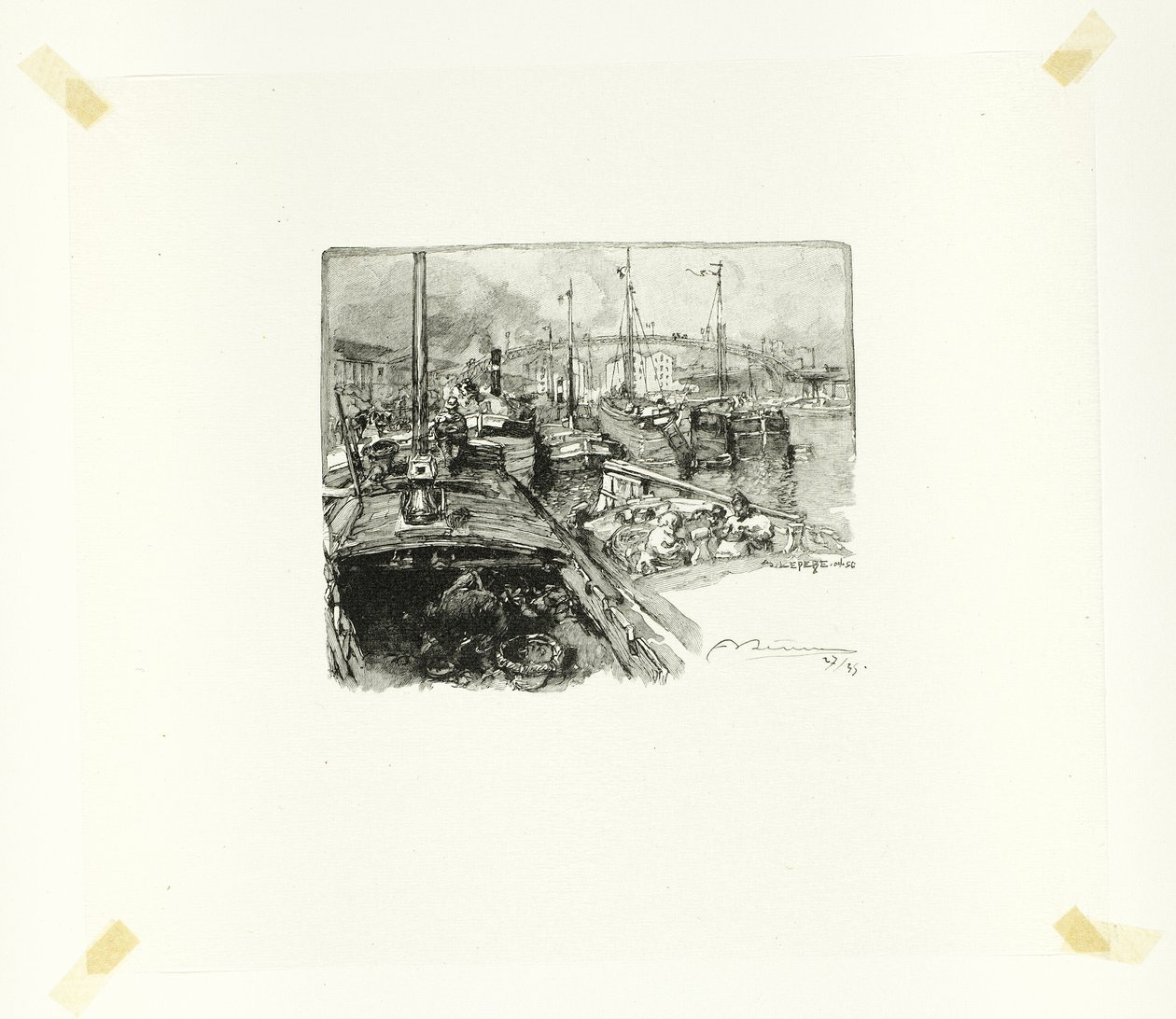 Villette Dock, planche fem fra Le Long de la Seine et des Boulevards af Louis Auguste Lepère