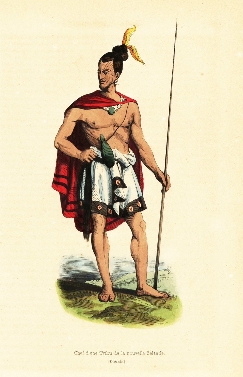 Maori-høvding for Houa-Houa (Uawa), Tolaga Bay, North Island, New Zealand af Louis Auguste de (after) Sainson