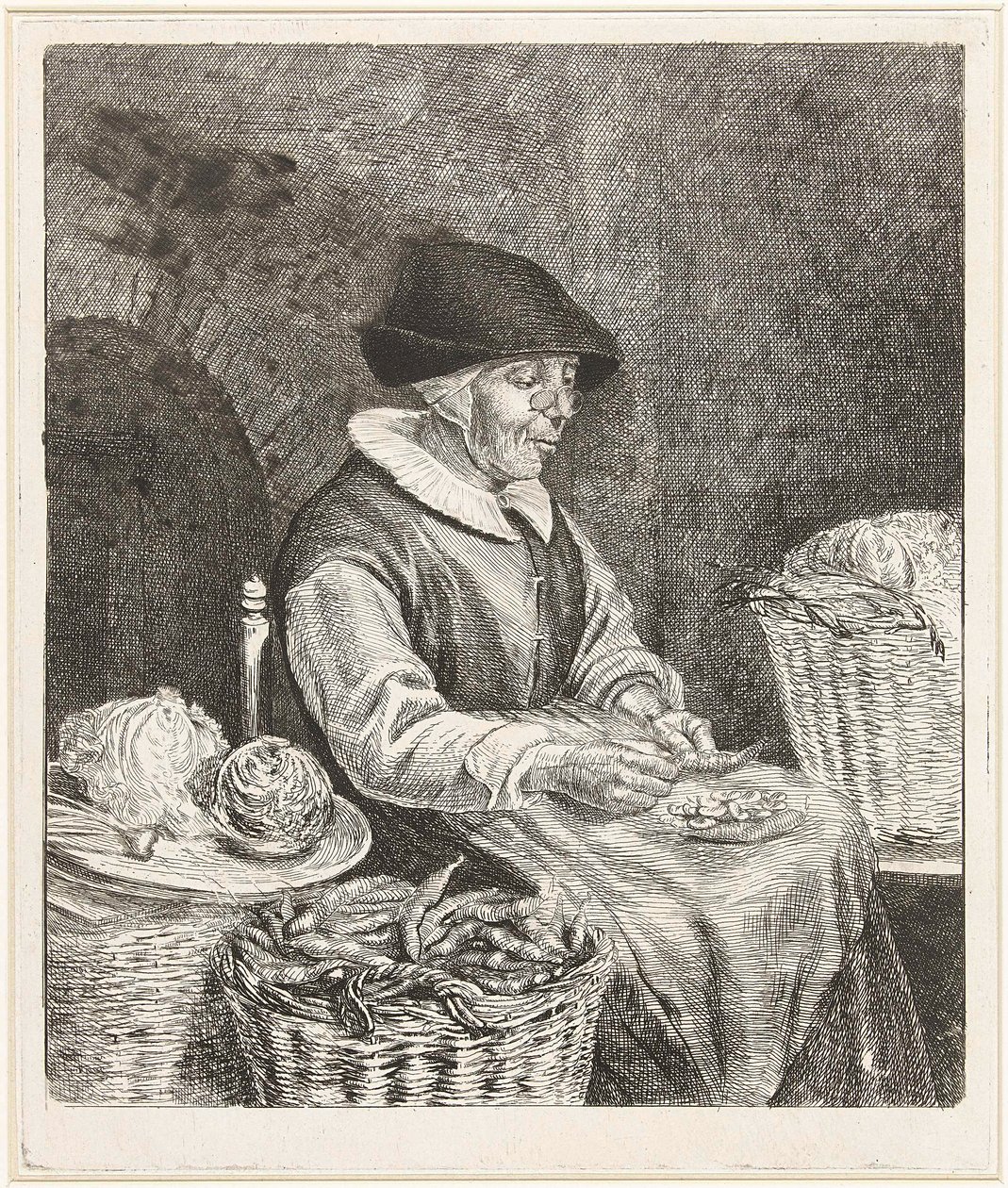 Coclers, L B, Gammel kvinde dypper bønner (1780, Rijksmuseum Amsterdam) af Louis Bernard Coclers