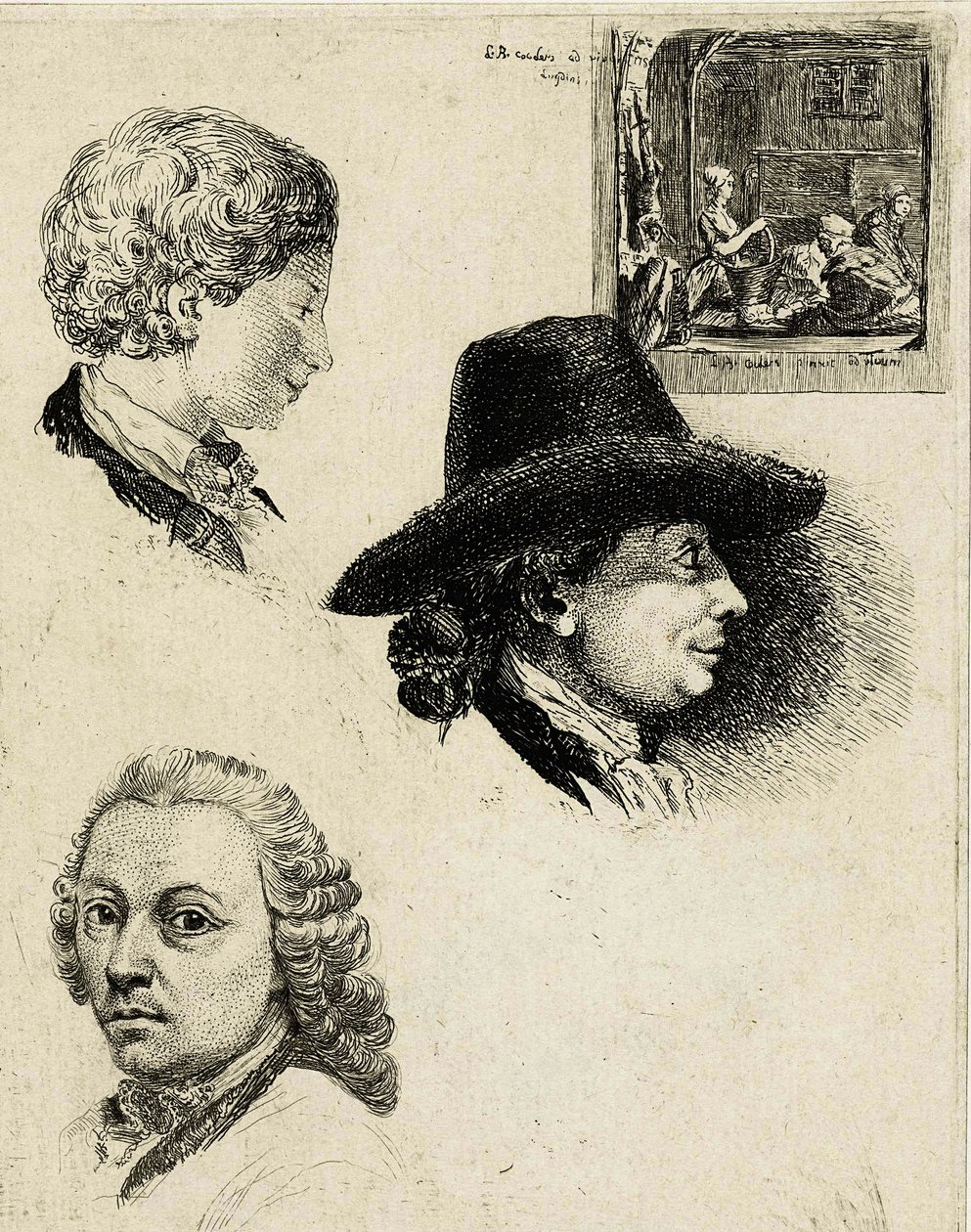 Coclers, L B, Studieark med portrætter af Louis Bernard Coclers og familie (Rijksmuseum) af Louis Bernard Coclers