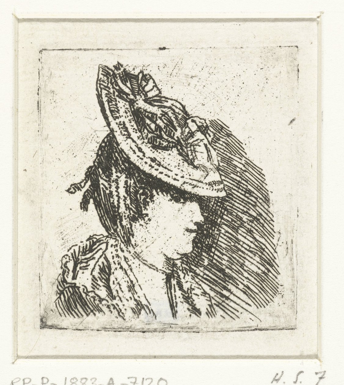 Hovedstudie af en ung kvinde med en hat af Louis Bernard Coclers