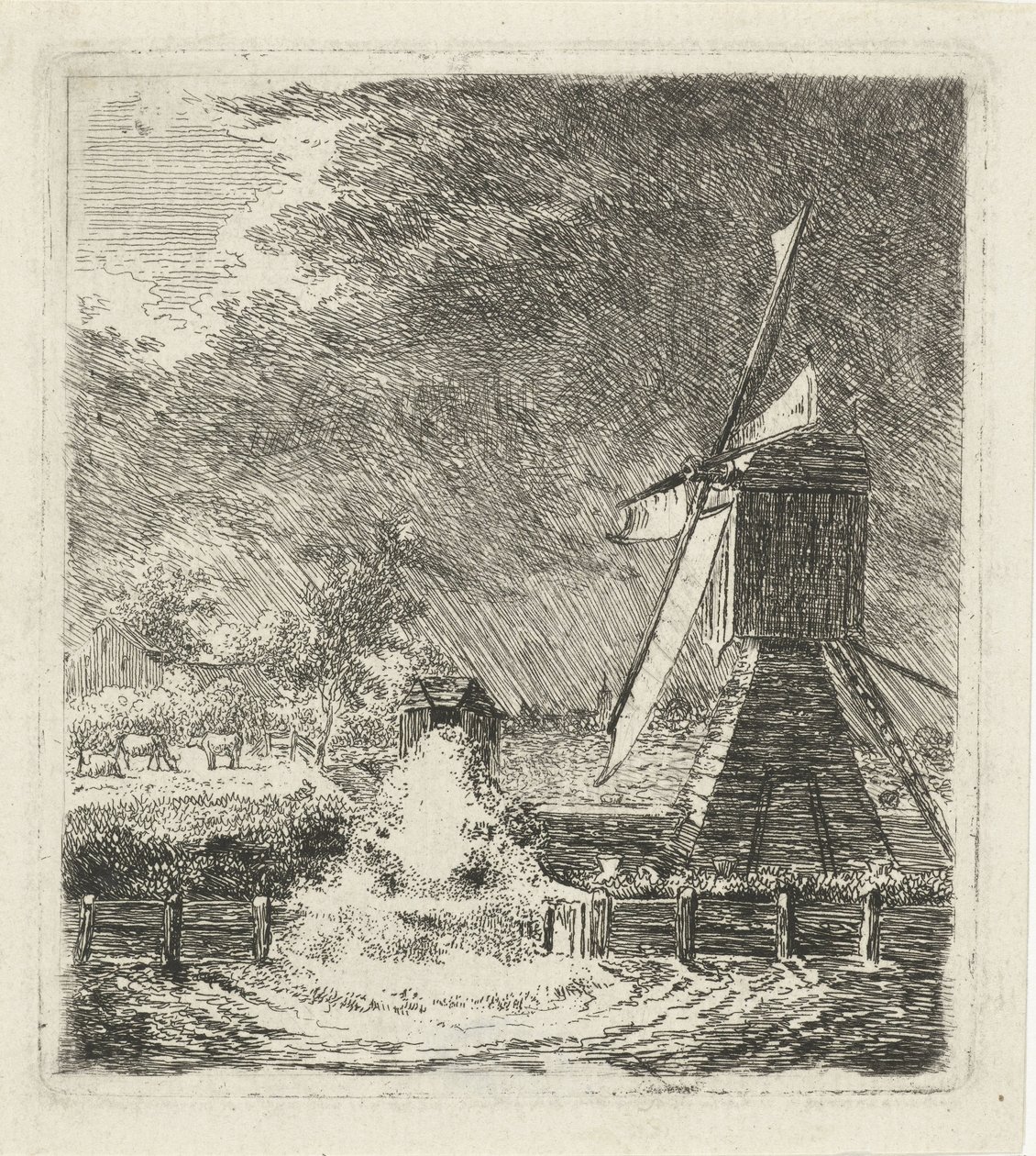 Mølle i et polderlandskab af Louis Bernard Coclers