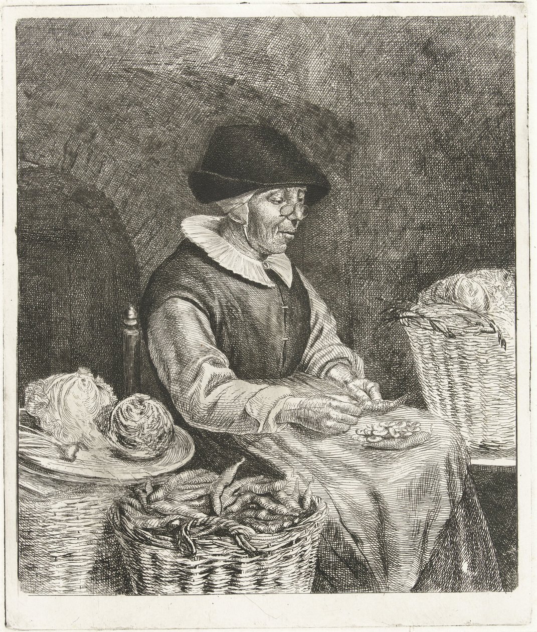 Gammel kvinde afskaller bønner af Louis Bernard Coclers