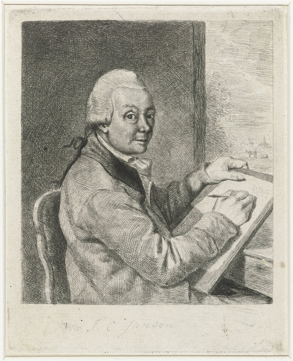 Portræt af kunstneren Johannes Janson, tegning af Louis Bernard Coclers