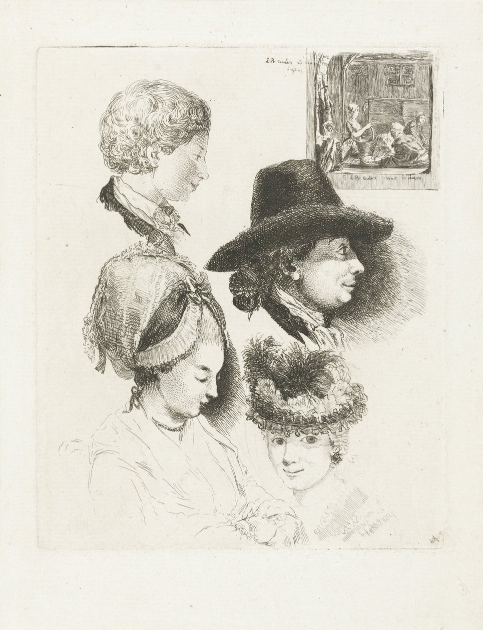 Studieark med portrætter af Louis Bernard Coclers og hans familie af Louis Bernard Coclers
